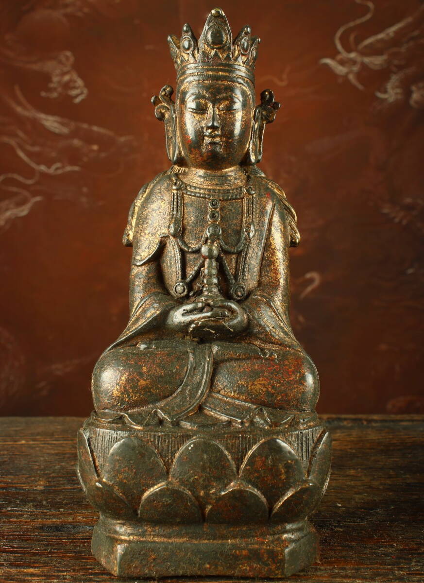旧蔵仏像 清代 銅製拓金 観音菩薩 チベット仏教 仏教古美術 供養 旧蔵仏像 清代 銅製拓金 観音菩薩 チベット仏教 仏教古美術 供養