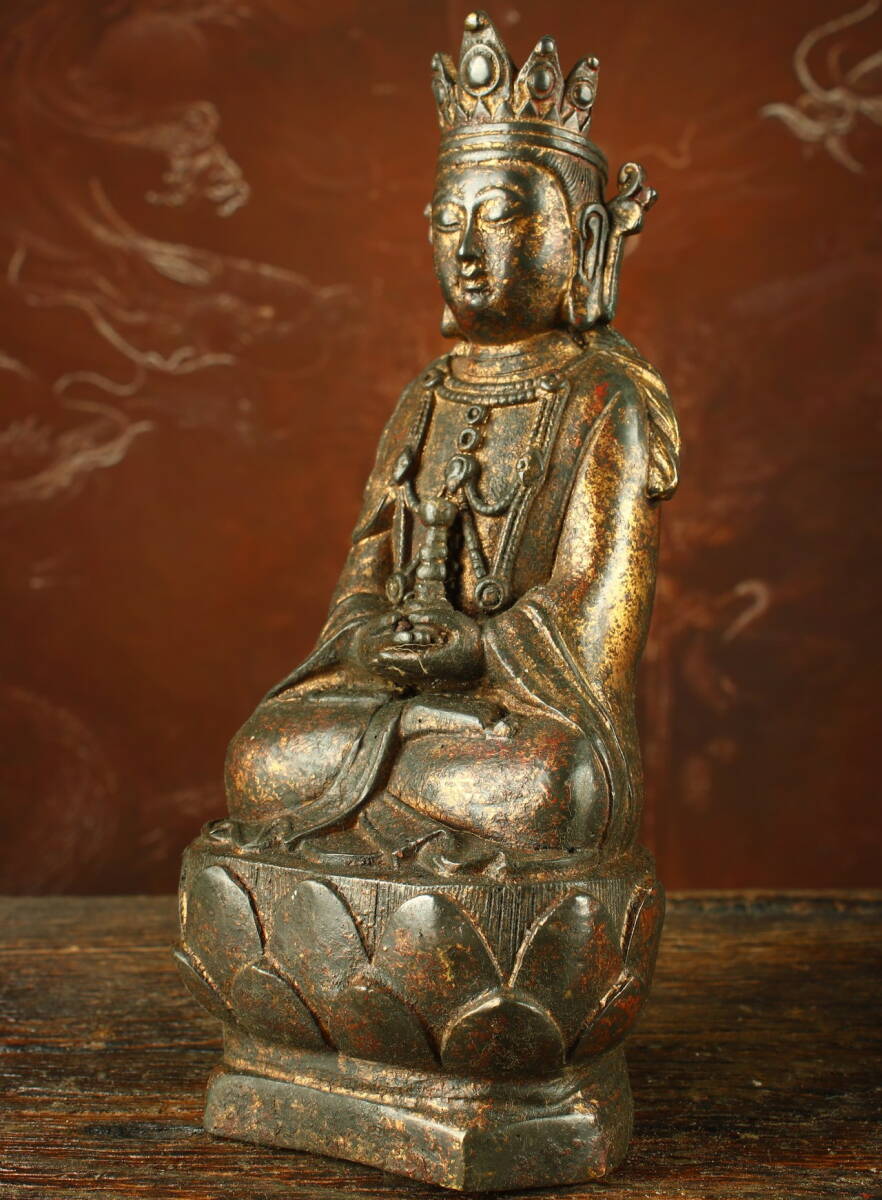 旧蔵仏像 清代 銅製拓金 観音菩薩 チベット仏教 仏教古美術 供養 旧蔵仏像 清代 銅製拓金 観音菩薩 チベット仏教 仏教古美術 供養