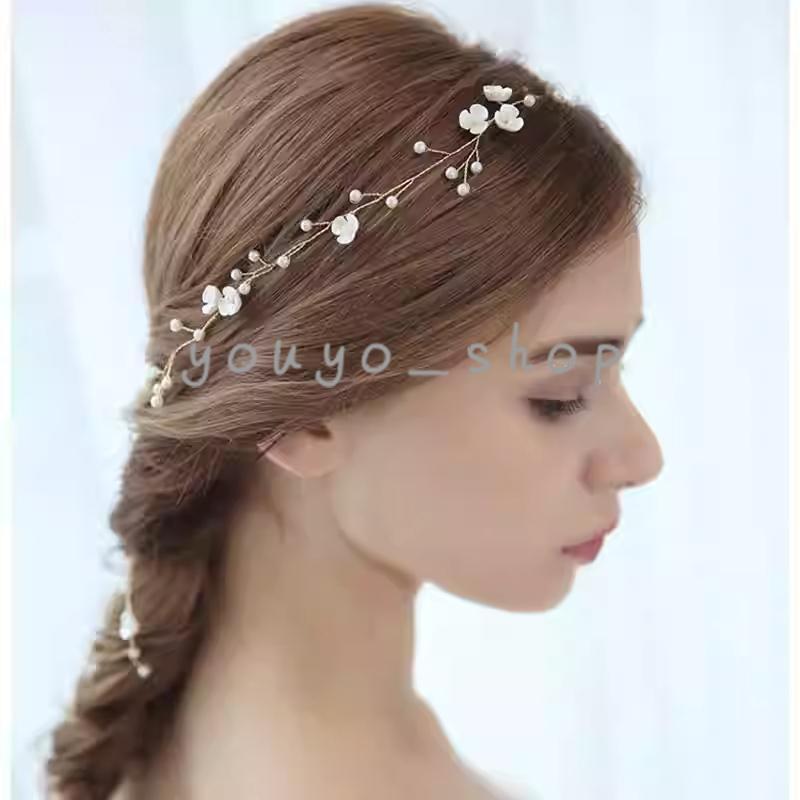 ヘッドドレス 花嫁 カチューシャ パール小花 リーフ 花かんむり 髪飾り ヘアアクセサリー かわいい 結婚式 ウェディング ヘッドドレス_画像3