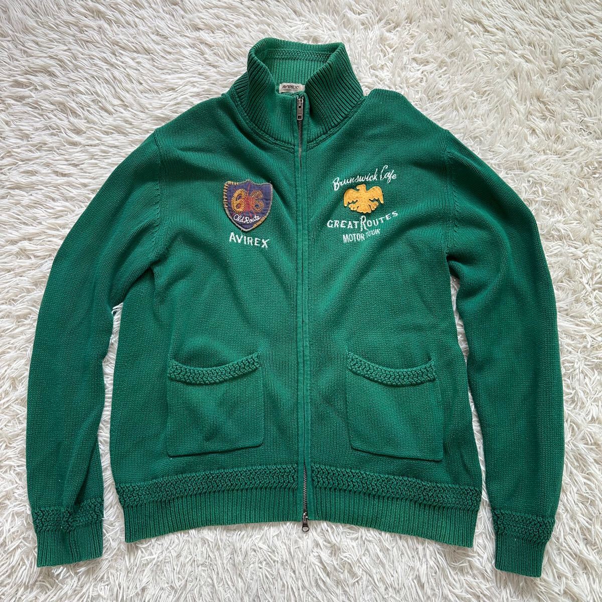 AVIREX】アヴィレックス 2XL ジップアップ ニット 刺繍 ワッペン AVIREX】アヴィレックス 2XL ジップアップ ニット 刺繍 ワッペン