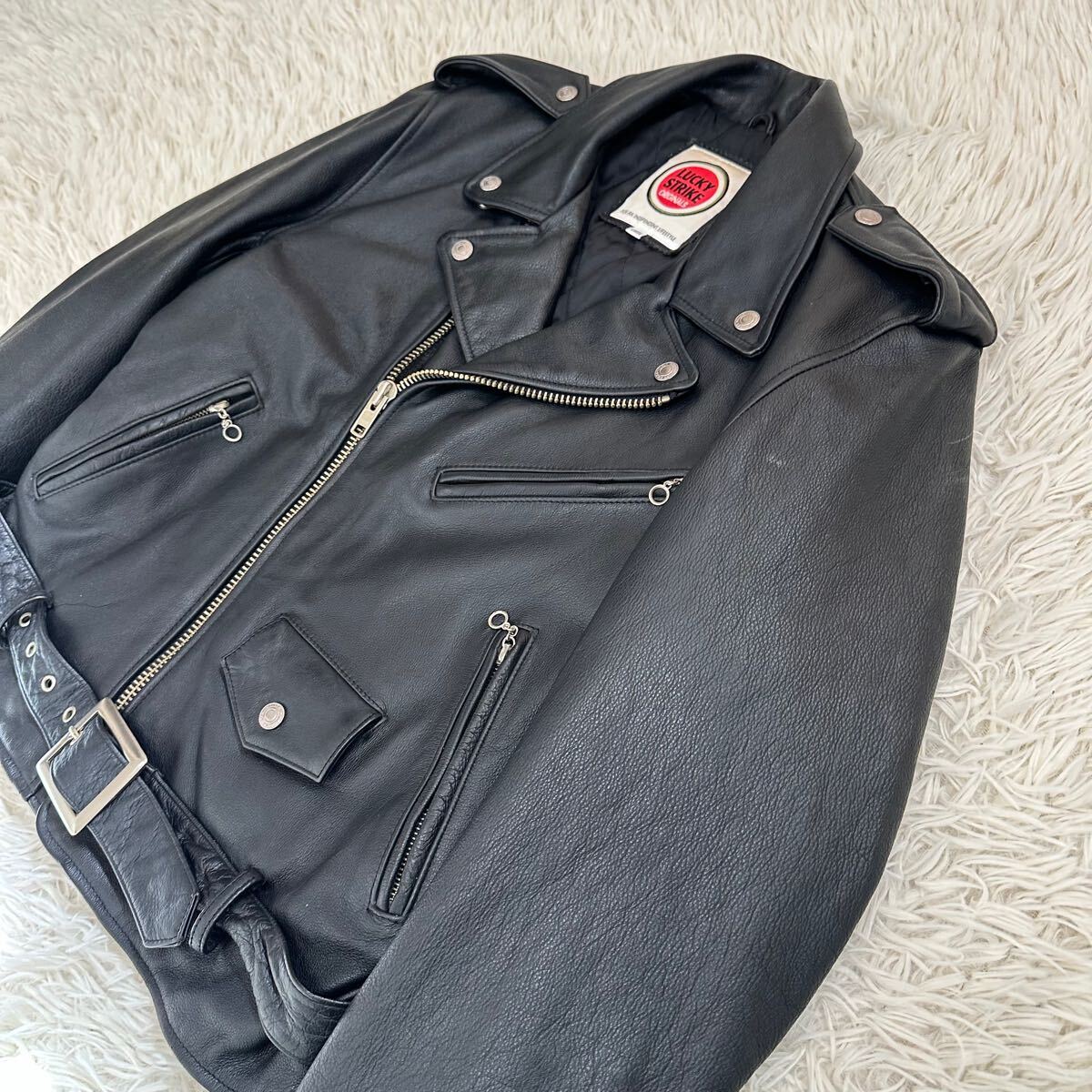 LUCKY STRIKE】ラッキーストライク L レザー ジャケット 牛革 LUCKY STRIKE】ラッキーストライク L レザー ジャケット 牛革