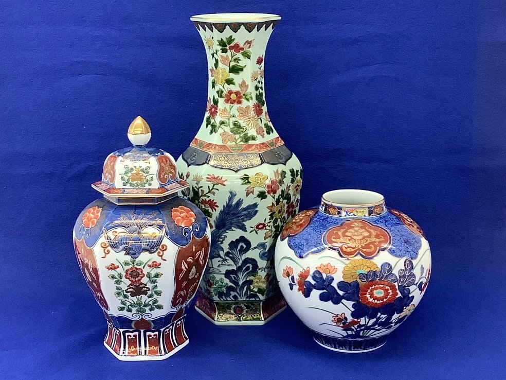 有田焼 弥左衛門 飾壺/花瓶/花鳥図 3点 中古品 ACB