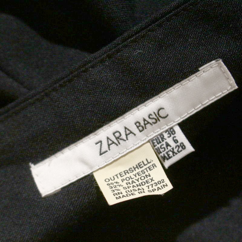 美品 ZARA BASIC ザラ ベーシック 通年 シンプル 合物 膝下丈 タイトスカート USA6 ブラック 黒 M フォーマル ビジネス スーツ 綺麗め