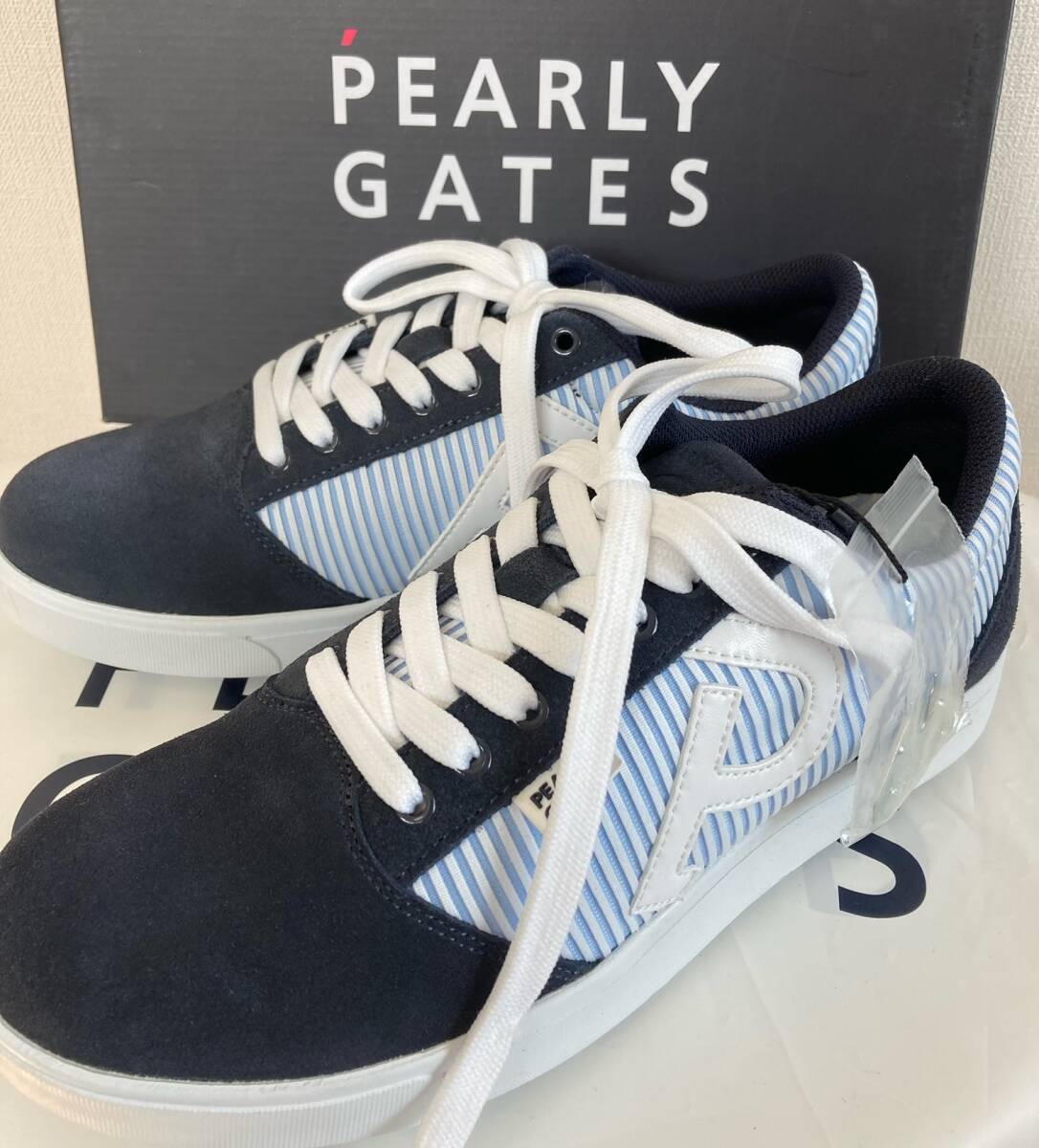 新品 パーリーゲイツ ストライプ ローカット ゴルフシューズ 26.5cm レンチ&収納袋付 PEARLY GATES 正規品