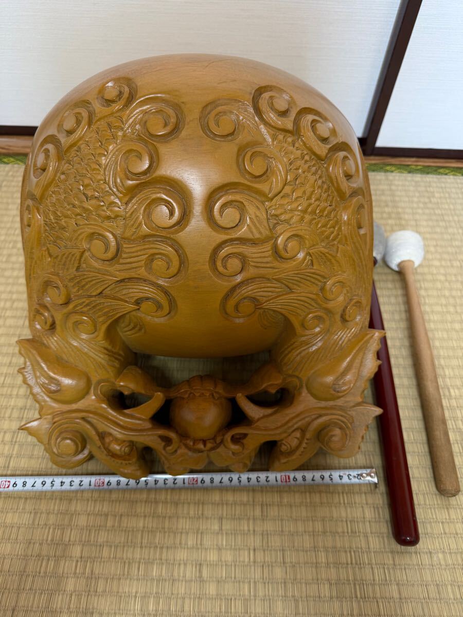 木魚 天然木製 双龍彫刻 特大 仏壇仏具 法事 法要 読経 寺院仏具 木魚 天然木製 双龍彫刻 特大 仏壇仏具 法事 法要 読経 寺院仏具
