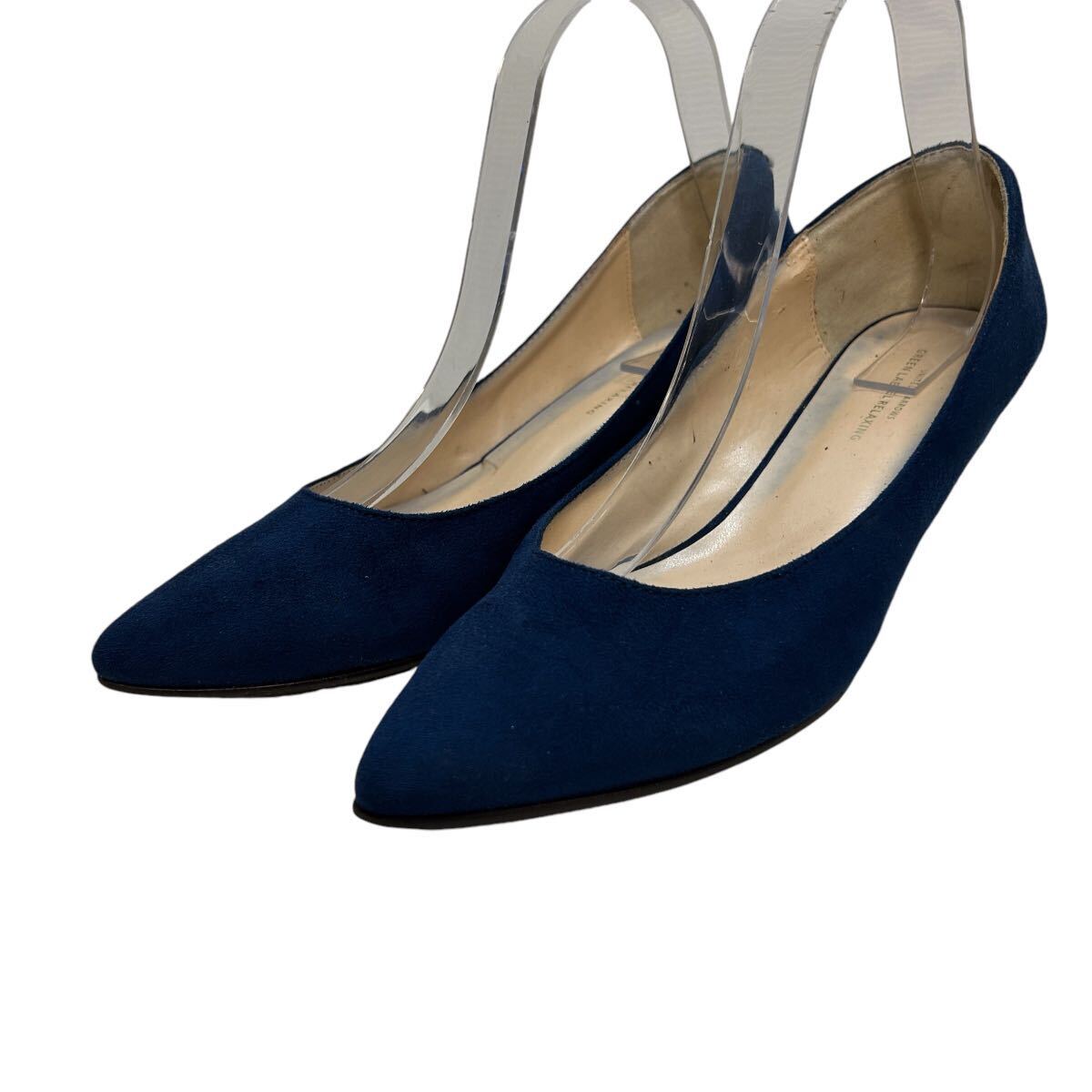 KA256 UNITED ARROWS GREEN LABEL ユナイテッドアローズ レディース パンプス 23.5cm ネイビー スエード調 日本製_画像1