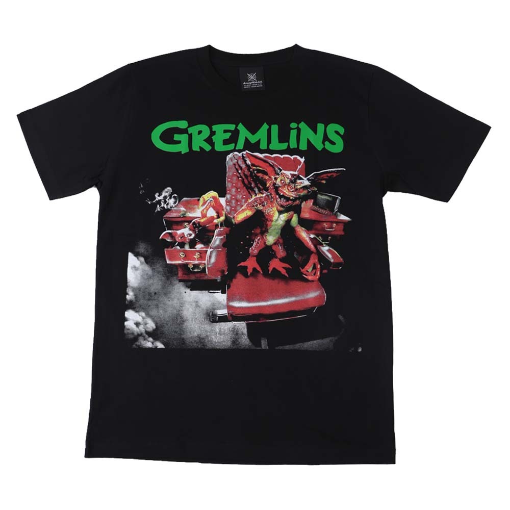 kr5●新品 黒 XLサイズ●グレムリン GREMLINS 半袖Tシャツ//バンドTシャツ ロックTシャツ ギズモ ストライプ モグワイ 映画