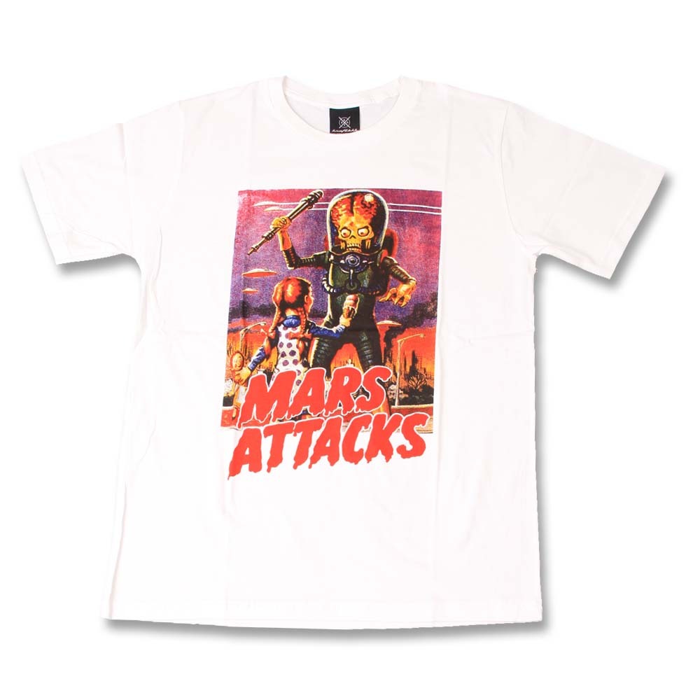 kr5●新品 白 XLサイズ●マーズアタック MARS ATTACKS 半袖Tシャツ//バンドTシャツ ロックTシャツ ティム・バートン SF コメディ 映画