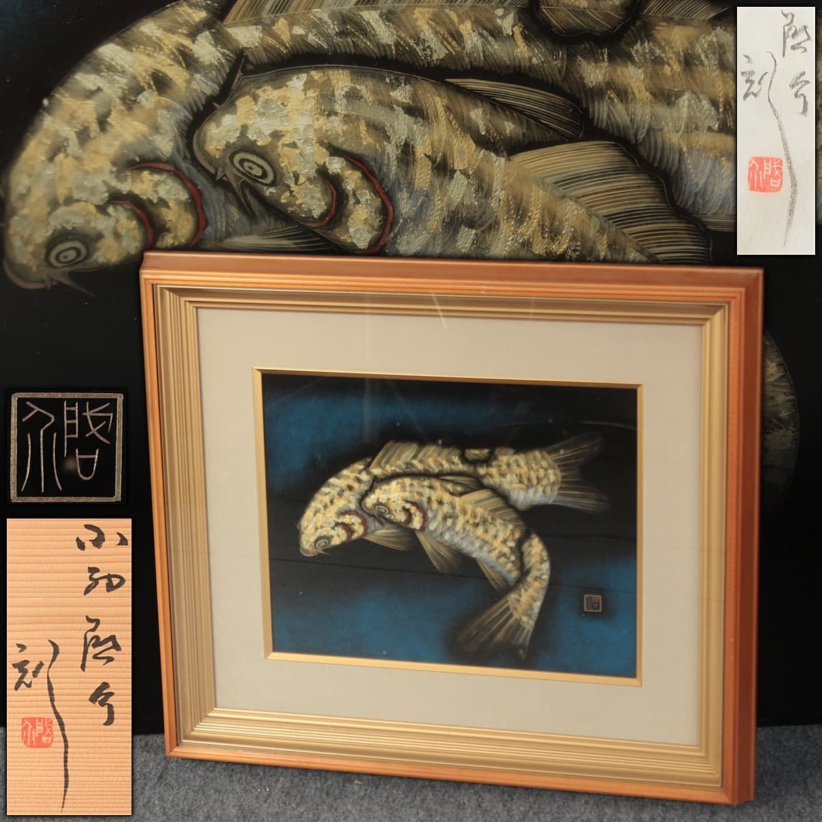 都屋】22 輪島塗 小西啓介「双鯉」画寸法 高さ 約40cm×約31cm 都屋】22 輪島塗 小西啓介「双鯉」画寸法 高さ 約40cm×約31cm