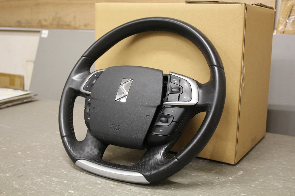 シトロエン DS4 純正 破損無(wú) 動(dòng)作保証 ハンドル ステアリングホイール スイッチ付 レザー p049329