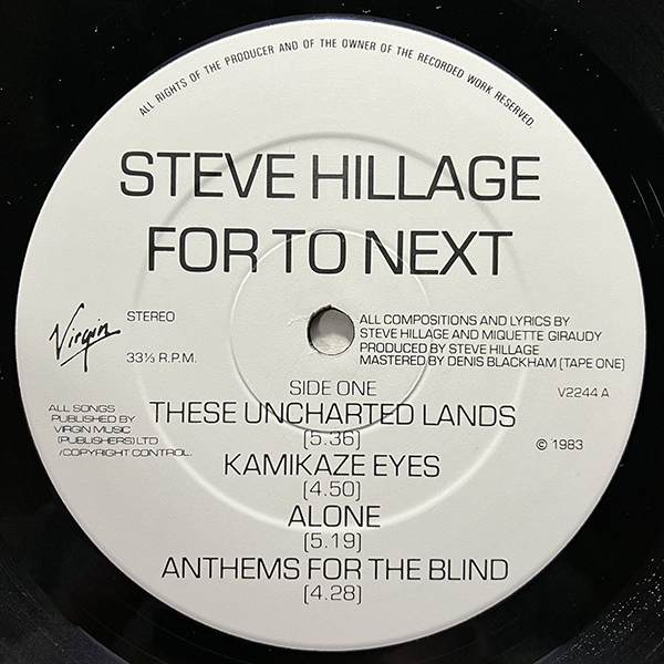 Steve Hillage / For To Next [Virgin V2244] UK запись 
