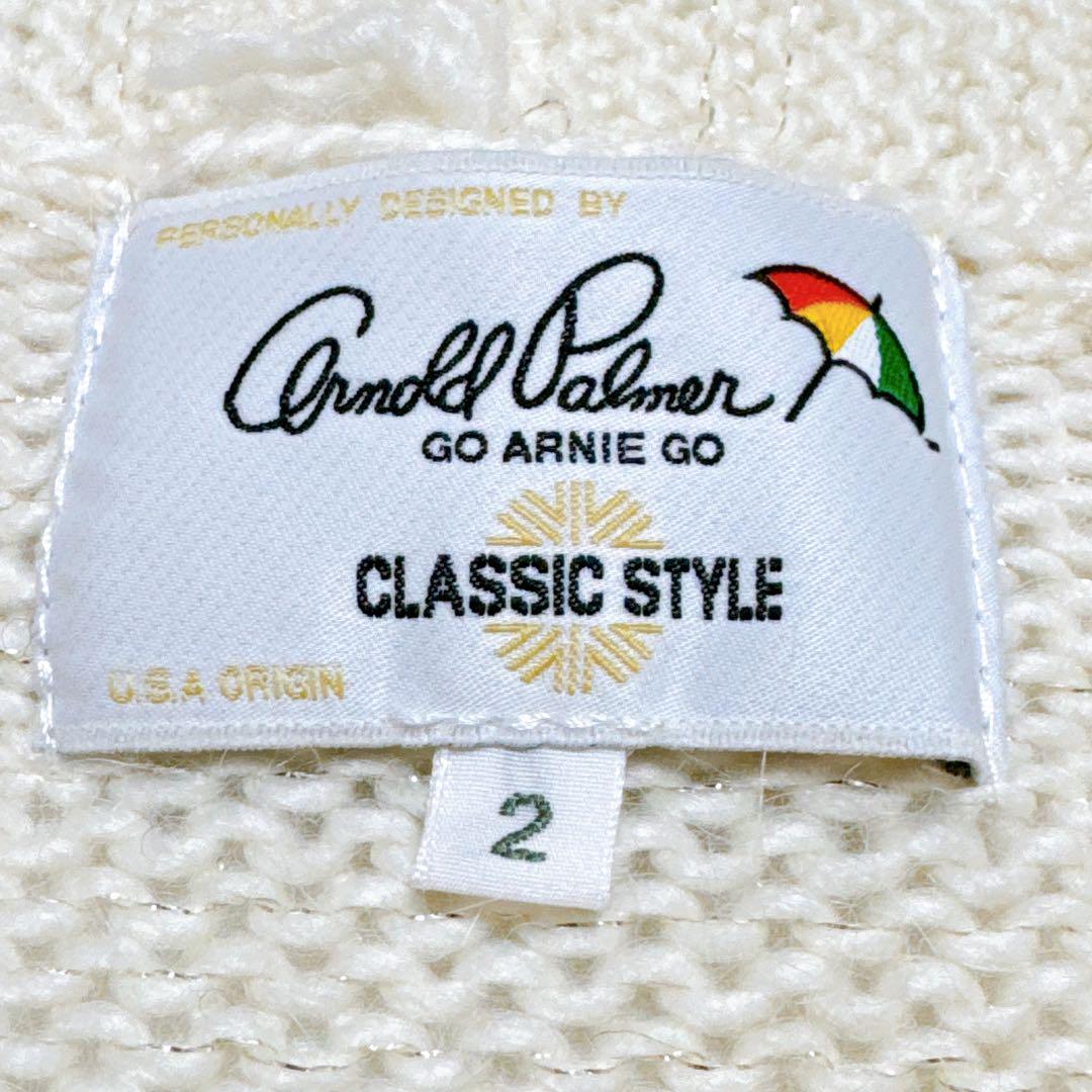 Arnold Palmer アーノルドパーマー アルパカ混 ベルト付き ラメ入り カーディガン 金ロゴプレート クリーム色 レディース2