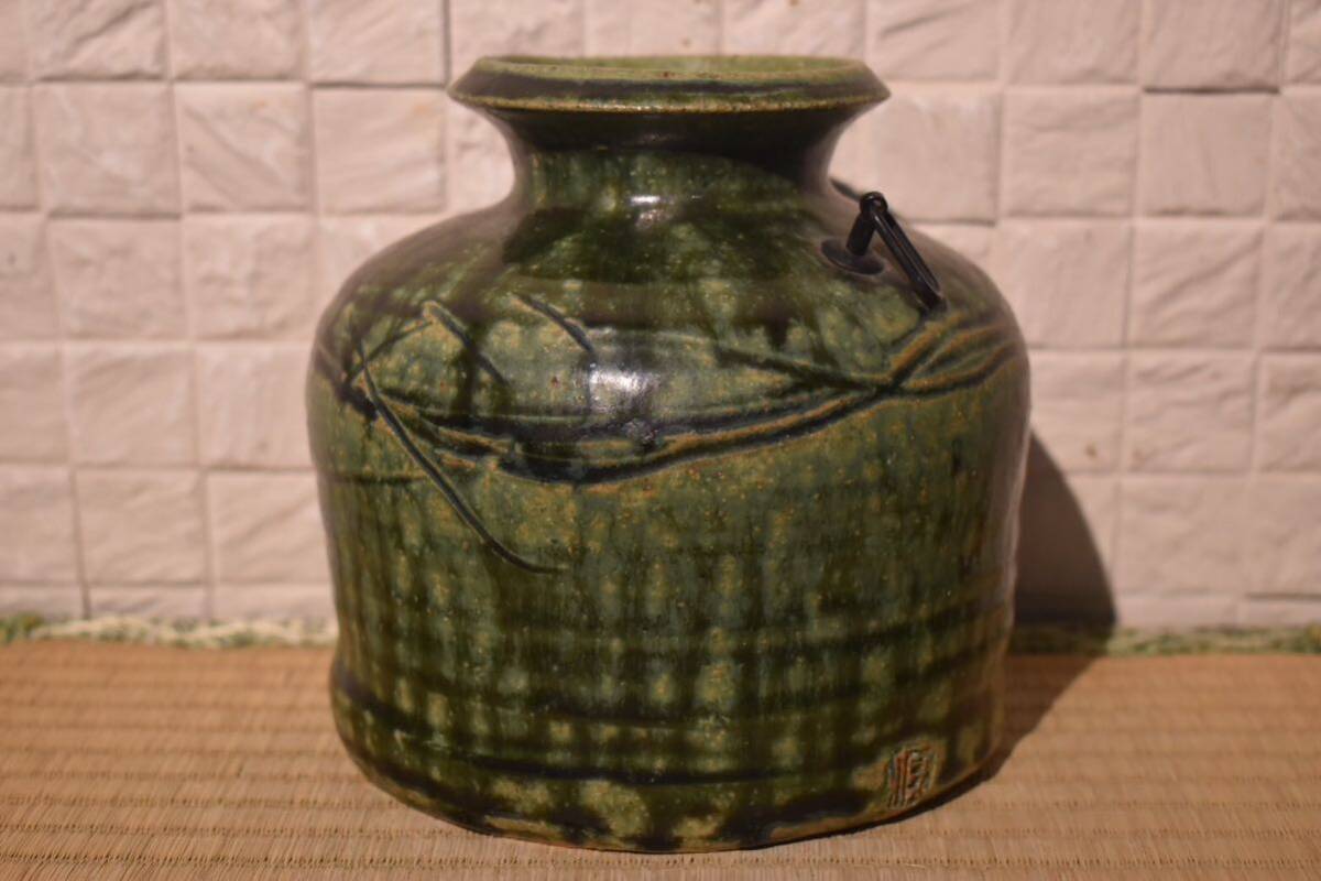 【GE】M1016【コレクター所蔵品】時代 織部小壺/日本美術 美濃焼 花瓶 壷 骨董品 時代品 美術品 古美術品