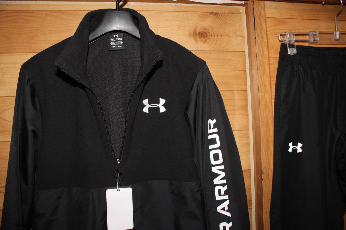  unused 160.YXL black black Under Armor fleece & windbreaker sportswear top and bottom set free shipping prompt decision 