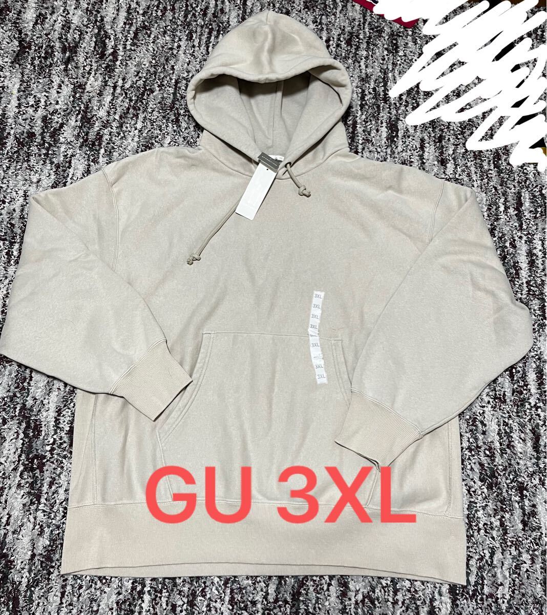 新品　GU　ジーユー　ヘビーウェイトウォッシュドスウェットパーカ(長袖) 3XL 　メンズ175-185　ベージュ　カーキ パーカー フーディ