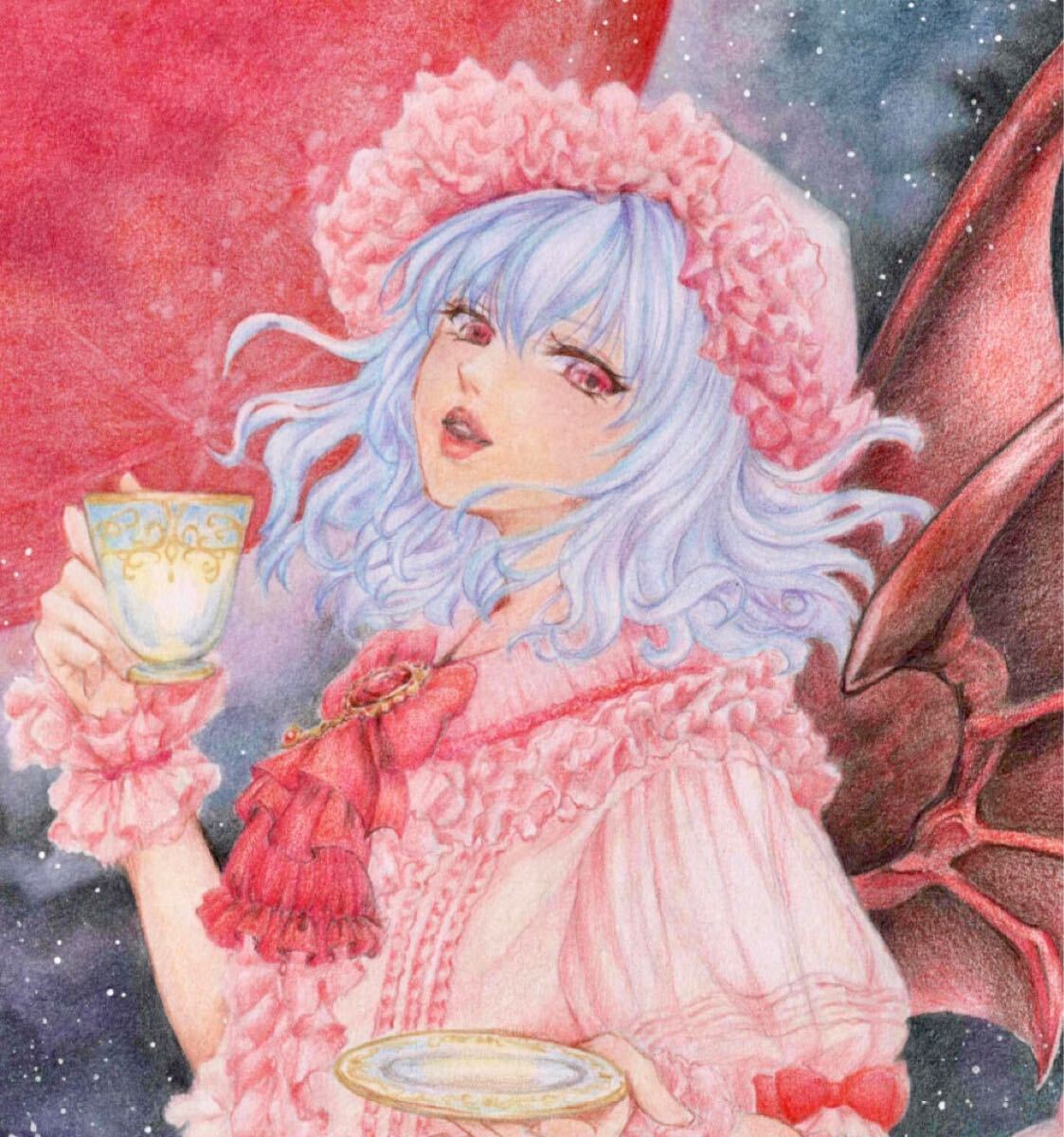 東方project レミリアスカーレット 同人 手描きイラスト 水墨画 東方project レミリアスカーレット 同人 手描きイラスト 水墨画