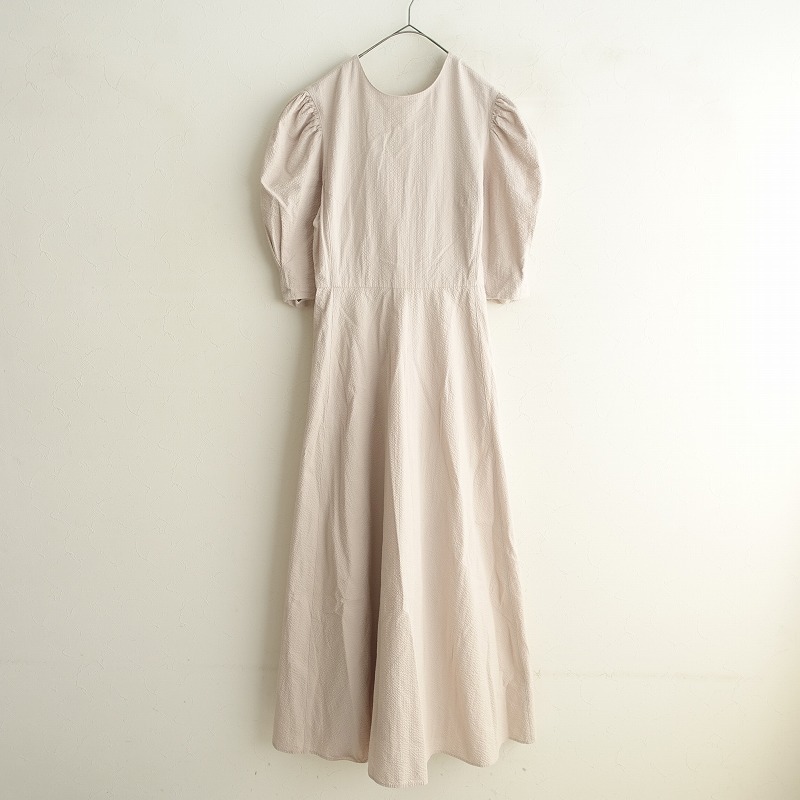 【定価2.6萬】イエナIENA×Takako Shirasawa*コットンサッカーフレアワンピース*38シボドレスベージュピンク(27-2409-55)【60J42】