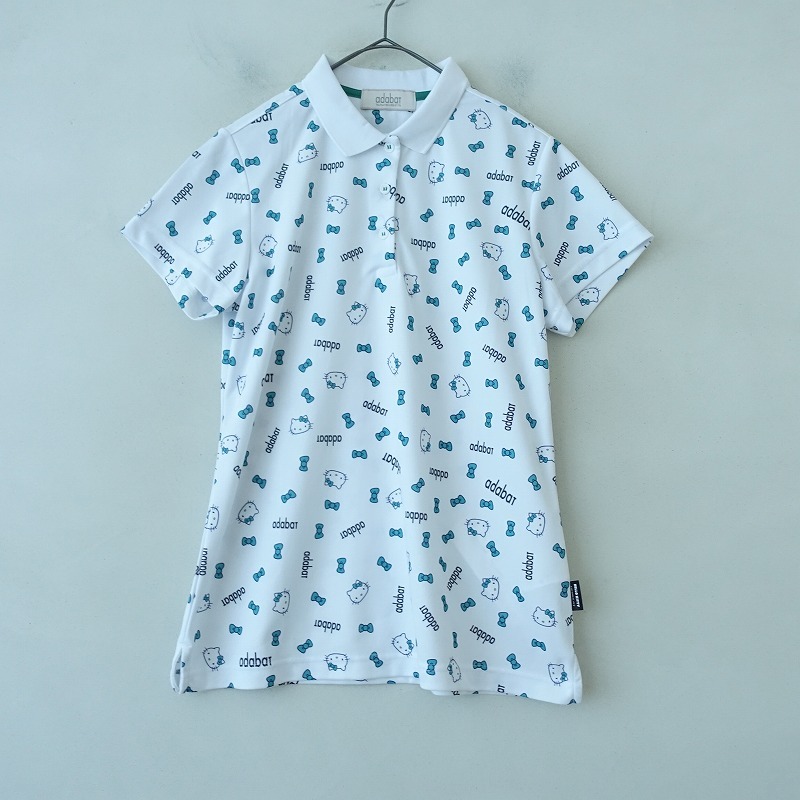 【美品/定価1.8万】アダバット adabat *ハローキティ総柄デザイン半袖ポロシャツ*40トップスカットソー(1-2409-455)【61J42】