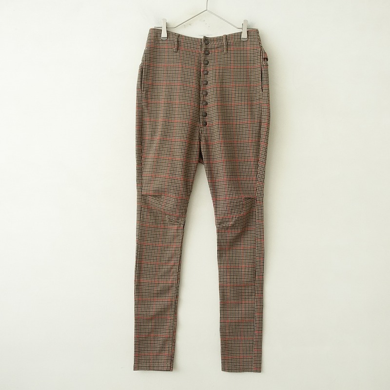 キャピタル KAPITAL *ガンクラブチェックサルエルパンツ*1/Sブラウン系ペグトップボタンフライシンチバック(2-2409-509)【02J42】