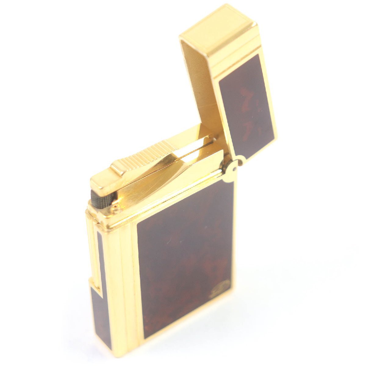 極美品□Dupont デュポン ギャッツビー マーブル ラッカー スクエア型 ガスライター ブラウン ゴールド ケース付 フランス制 著火確認(rèn)済