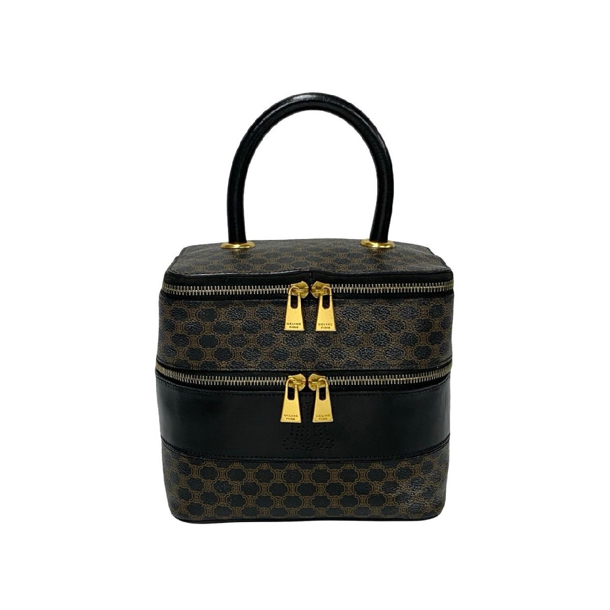  превосходный товар CELINE Celine Vintage Macadam blazon Trio mf рисунок кожа ручная сумочка косметичка ящик для косметики чёрный 38281