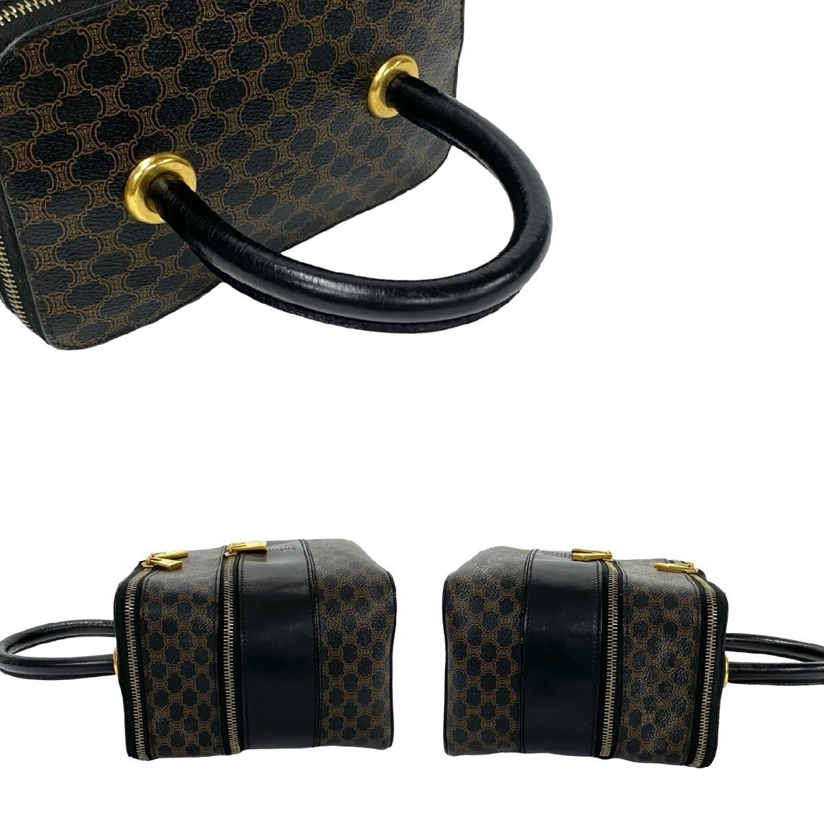  превосходный товар CELINE Celine Vintage Macadam blazon Trio mf рисунок кожа ручная сумочка косметичка ящик для косметики чёрный 38281