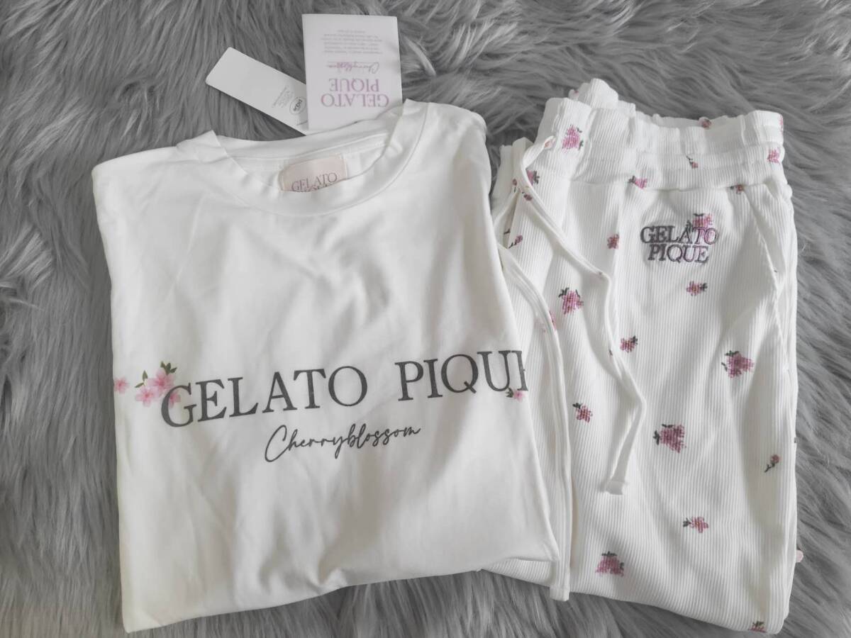 gelato pique ジェラートピケ 桜柄 ホワイト 上下2点セット gelato pique ジェラートピケ 桜柄 ホワイト 上下2点セット