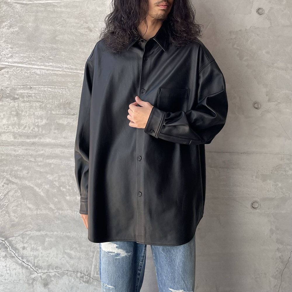 Graphpaper / グラフペーパー 23AW Sheep Leather Oversized Shirt / シープレザー オーバーサイズシャツ GM233-50048 1 SSM4326 ブラック Graphpaper / グラフペーパー 23AW Sheep Leather Oversized Shirt / シープレザー オーバーサイズシャツ GM233-50048 1 SSM4326 ブラック