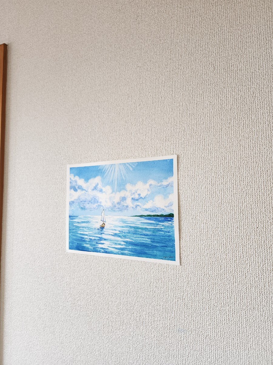 水彩画 海の絵 風景画 世界で1枚 水彩 アート ヨット 船の絵 水彩画 海の絵 風景画 世界で1枚 水彩 アート ヨット 船の絵