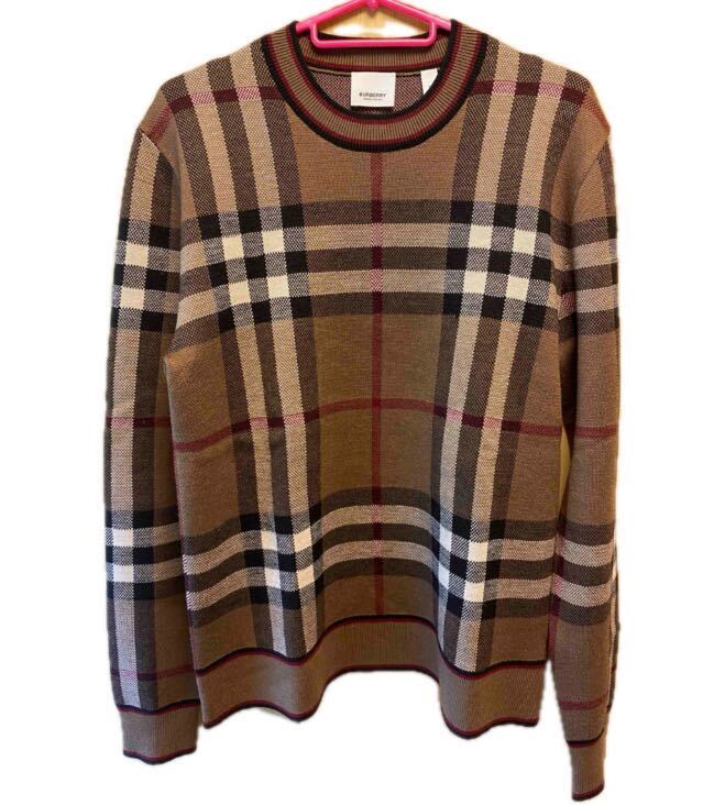 正規(guī) 21SS BURBERRY LONDON ENGLAND バーバリー ロンドン イングランド Riccardo Tisci ノバチェック ニット 茶系 XS 8036603