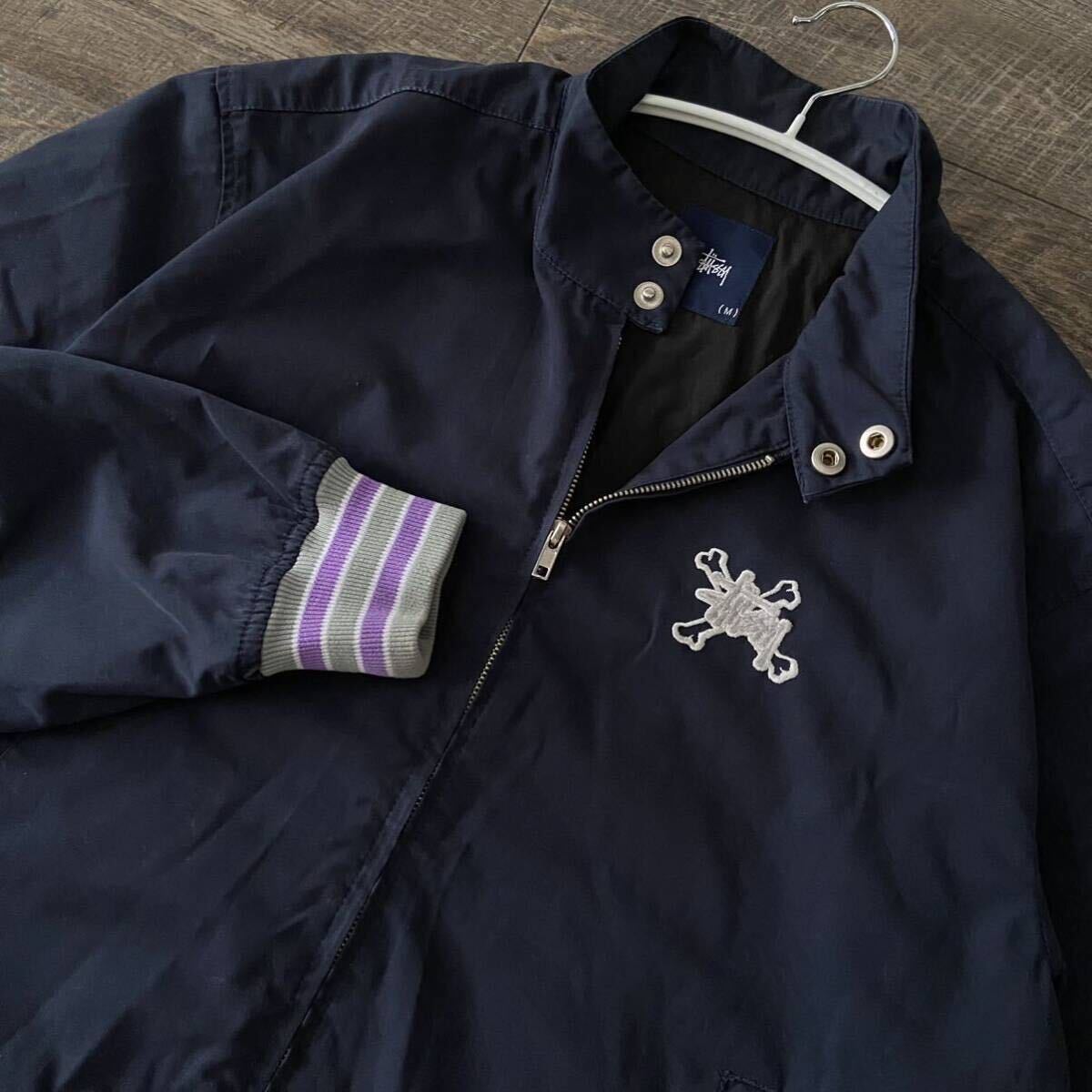 USA製 90s 00s old stussy オールド ステューシー クロスボーン スウィングトップ ジャケット M 紺 アーカイブ y2k archive vintage jacket