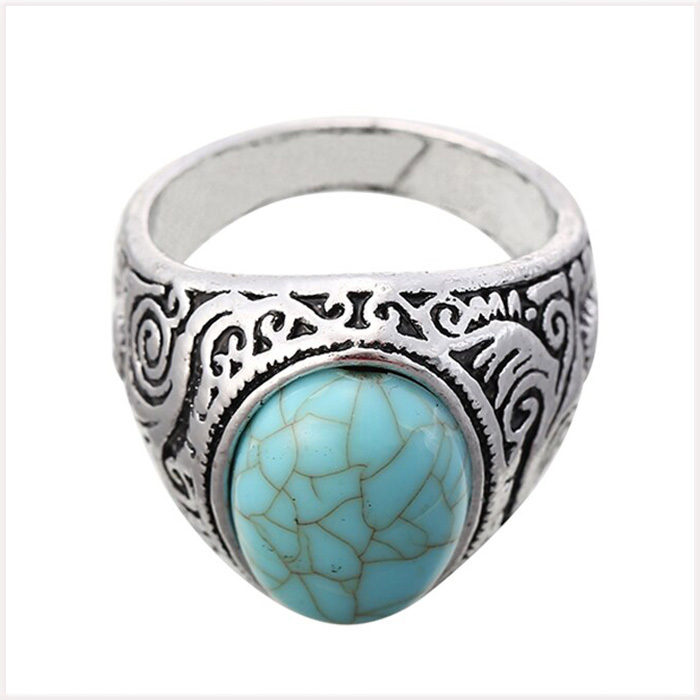 [RING] Blue Turquoises Stone 16mm овальный бирюзовый блюз цветный peiz Lee скульптура Vintage серебряный 21mm кольцо 24 номер 