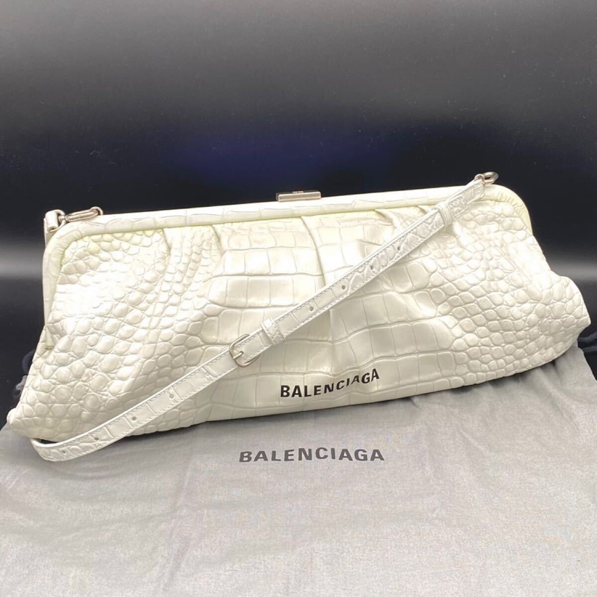 1円 良品 BALENCIAGA バレンシアガ クラウド がま口 クロコ 2way レザー ショルダー クラッチ バッグ dD08122N