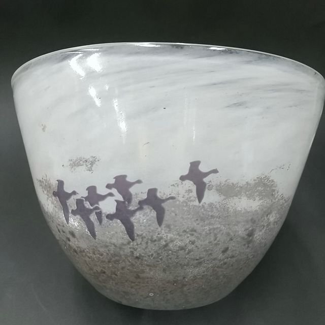 北欧 ヴィンテージ KOSTA BODA☆コスタボダ ボウル November ノーベンバー 鳥 kjell Engman シェル エングマン ガラス 工芸ガラス ホワイト