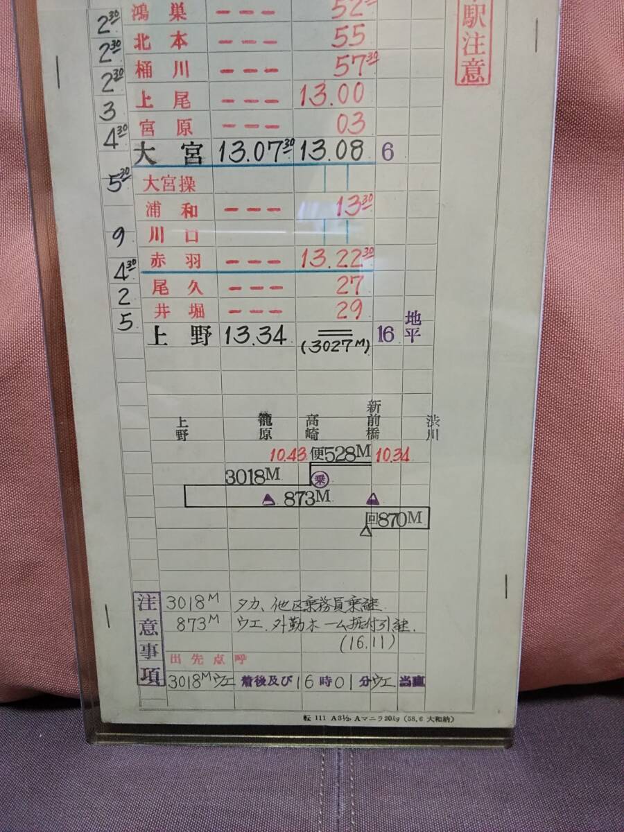 運転士時刻表 スタフ 新前橋電車区 第113仕業 3018M 高崎ー上野 運転士時刻表 スタフ 新前橋電車区 第113仕業 3018M 高崎ー上野