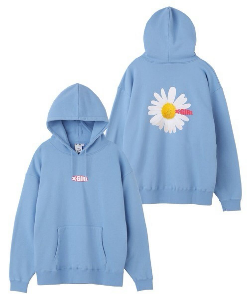  не использовался *X-girl X-girl DAISY SWEAT HOODIE Дэйзи тренировочный капот / голубой / футболка / Parker / синий / Logo / цветок *2213-5