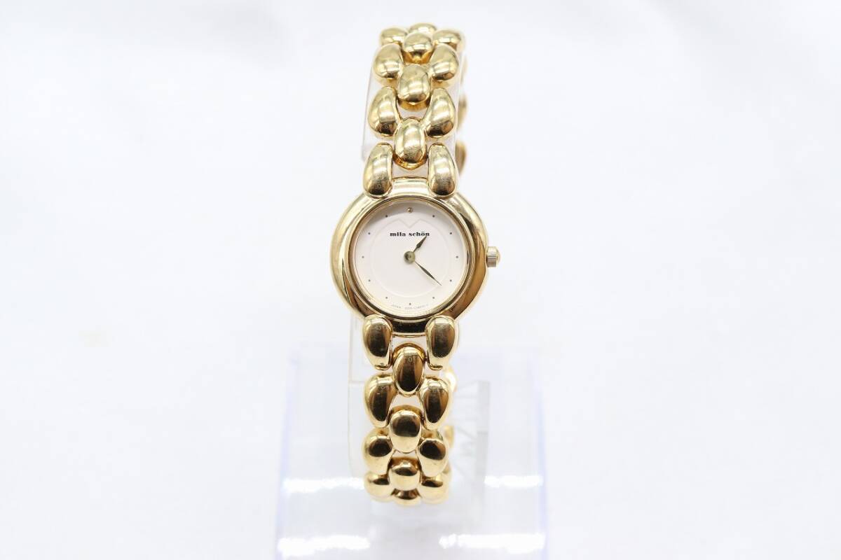 【W175-9】動作品 電池交換済 milla schon ミラショーン 腕時計 3220-L11213 ゴールドカラー レディース【送料全国一律185円】