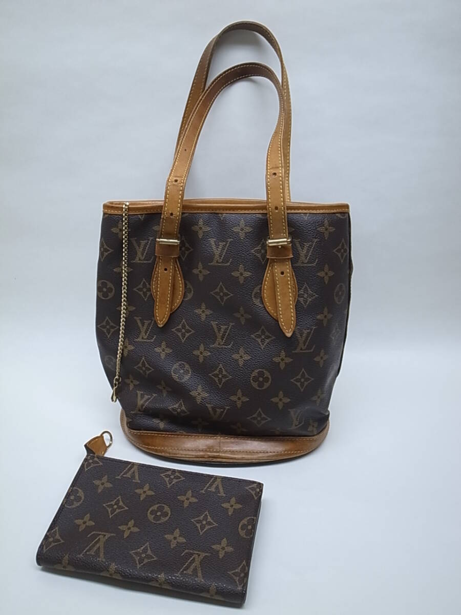 ◇ モノグラム プチバケット　正規店修理タグ　ポーチ付　小さいバケツ　ミニ　　ゆうパック