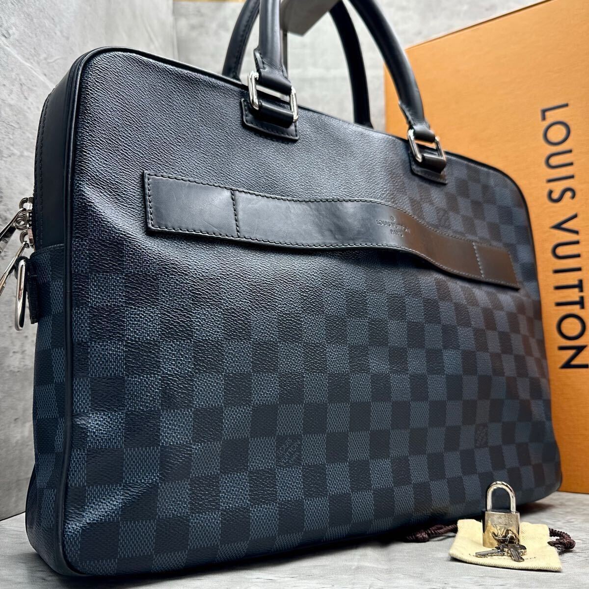 1円■美品■ LOUIS VUITTON ルイヴィトン メンズ ポルト ドキュマン ダミエ コバルト ビジネスバッグ トート ブリーフケース N41347 A4◎