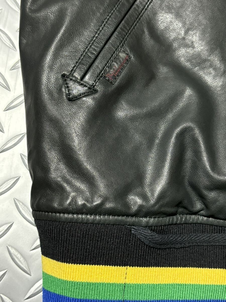  back Logo leather badge!* beautiful goods Papas Papas * sheep leather leather blouson jacket jumper down entering black black 