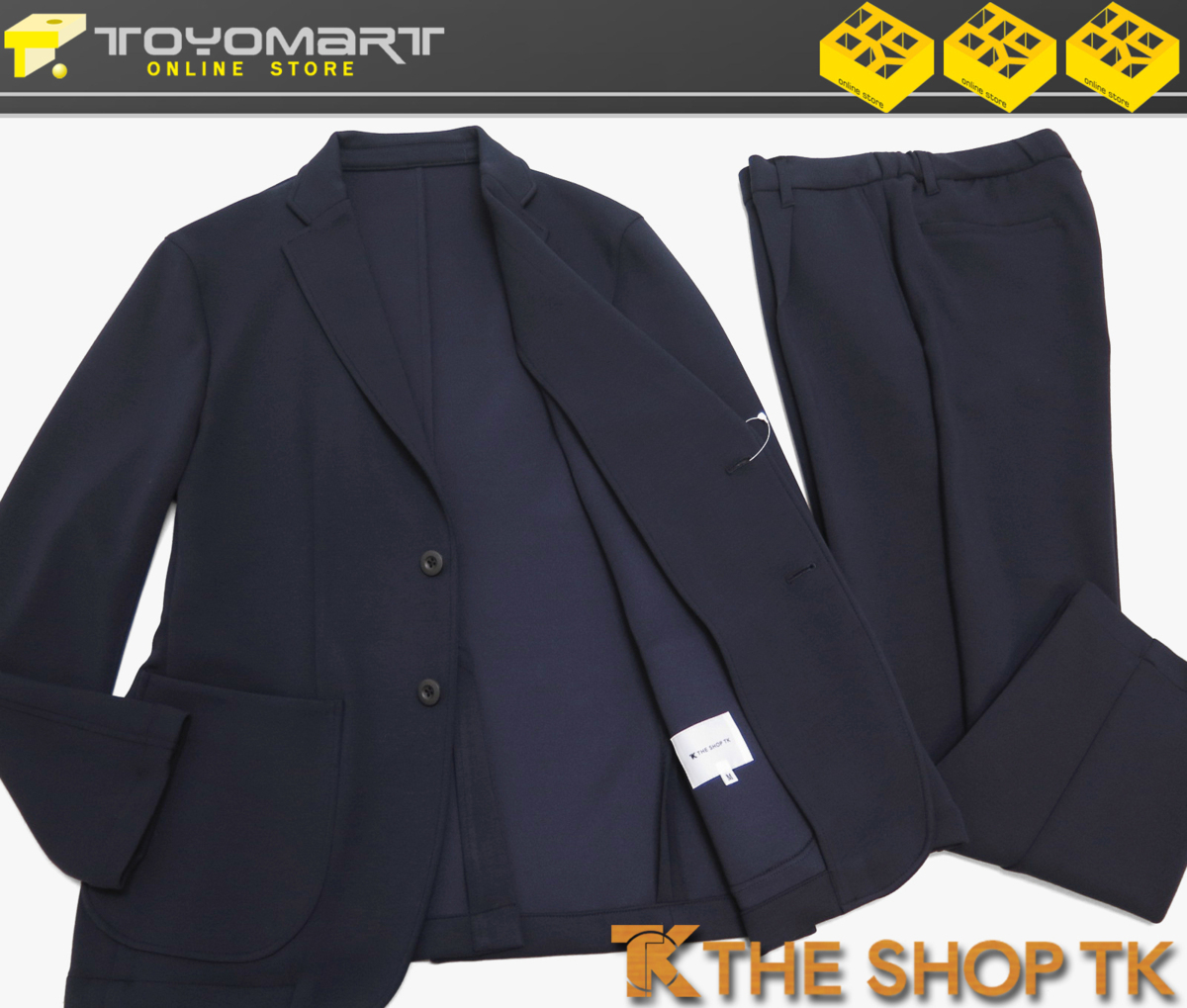 2101●THE SHOP TK タケオキクチ●新品　ソフトダンボール素材　ストレッチセットアップスーツ　ネイビー/M