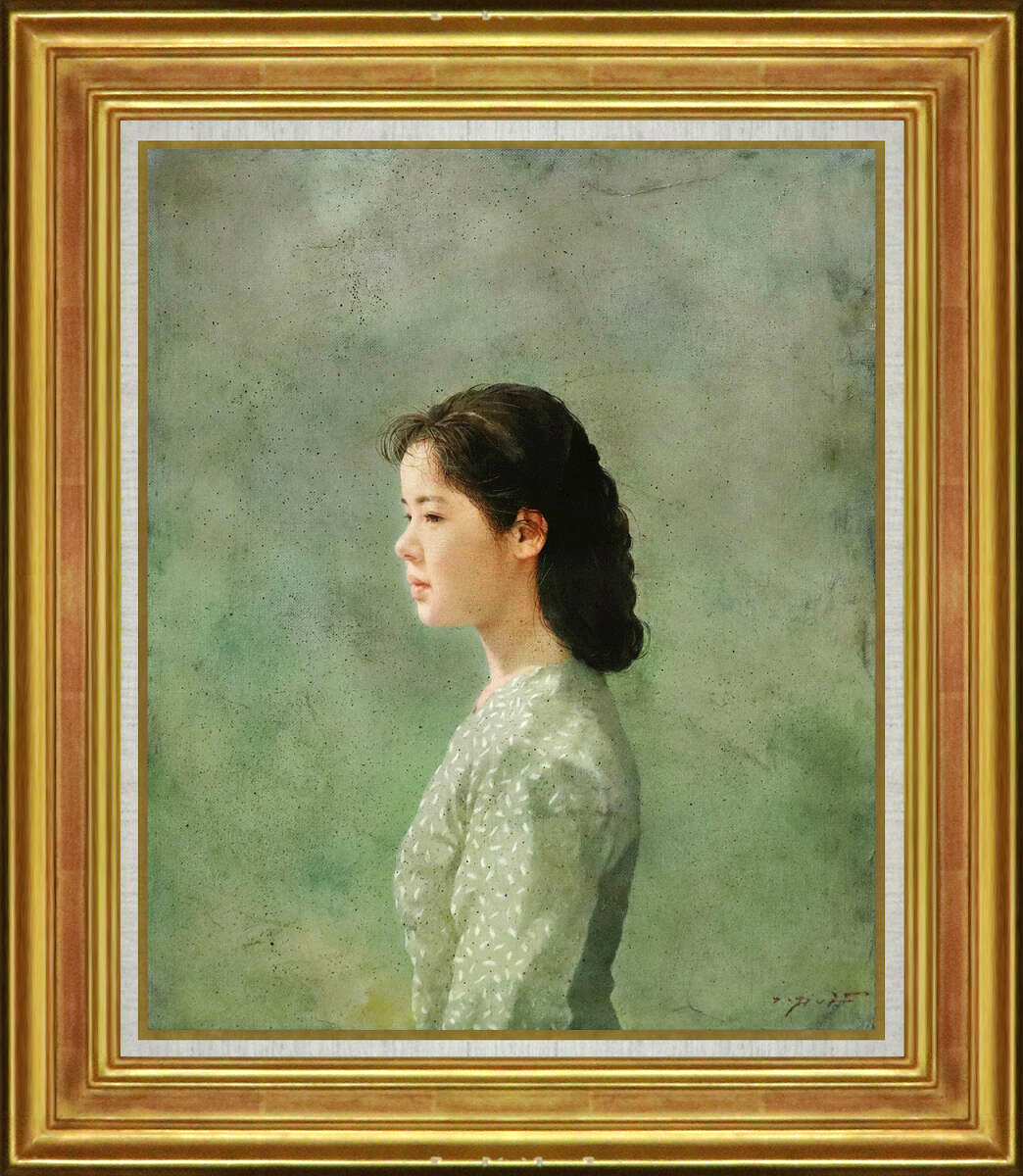 【激レア】藤井勉 油彩画F10号 真作 ∇花∇人気現代写実作家【藤井勉】真筆 油彩写実美人画F10号