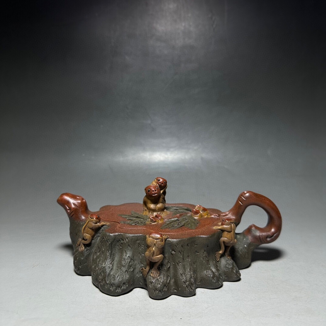 爨】中国古玩 南瓜形朱泥急須 16cm 獅子摘 古紫泥 唐物骨董 爨】中国古玩 南瓜形朱泥急須 16cm 獅子摘 古紫泥 唐物骨董