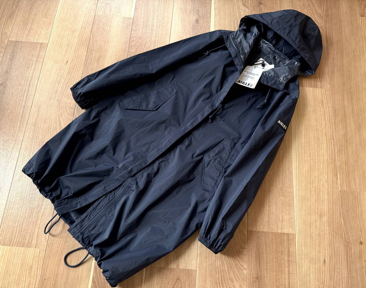 新品 / 透湿・防水・パッカブル / AIGLE / ロング フーデッド ジャケット / ネイビー / サイズ 34 / エーグル コート
