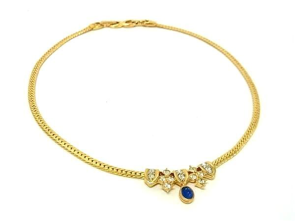 ■美品■ NINA RICCI ニナリッチ カラーストーン ラインストーン ネックレス ペンダント アクセサリー ゴールド系 DF6419