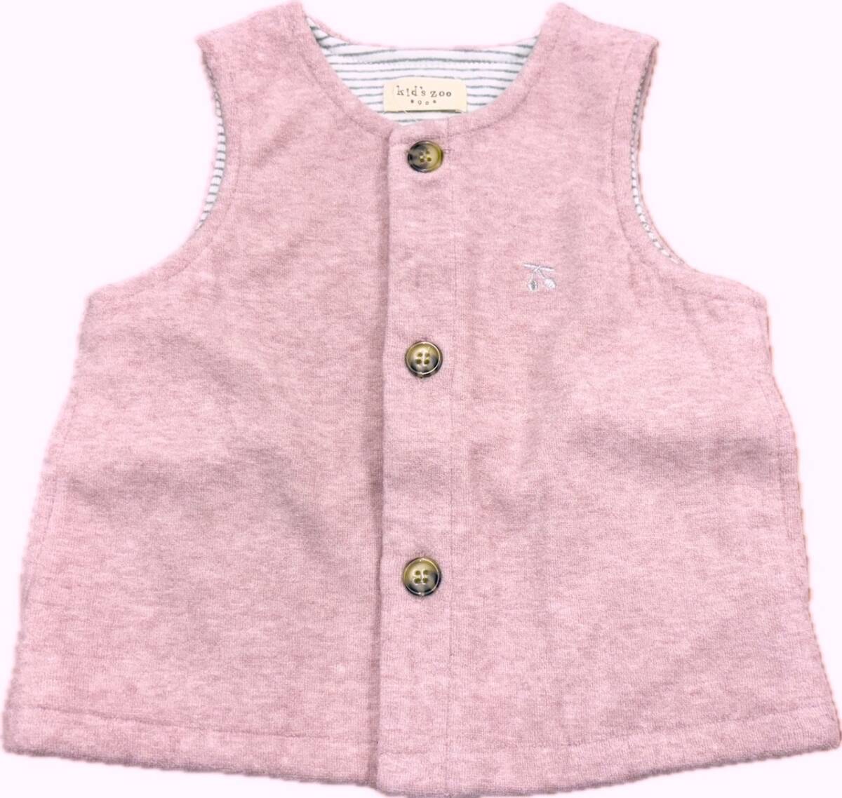 新作★新品タグ付 kid's zoo キッズズー★裏ボーダー二重 パイル起毛 あったかベスト★ベビー 90cm 1-2才目安 ￥2640