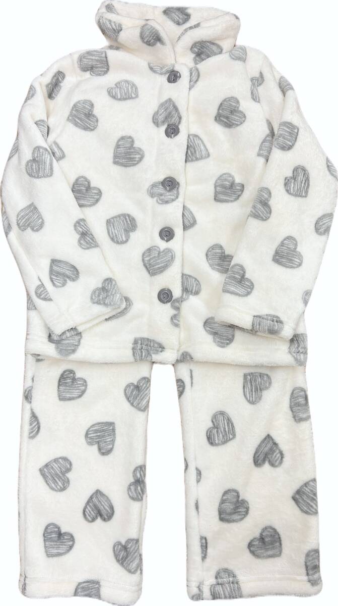 ■新作★新品タグ付 キッズフォーレ Kids Foret★モノトーンハート柄 フリース生地★モコモコ あったかパジャマ★130cm 9-10才 ￥2640