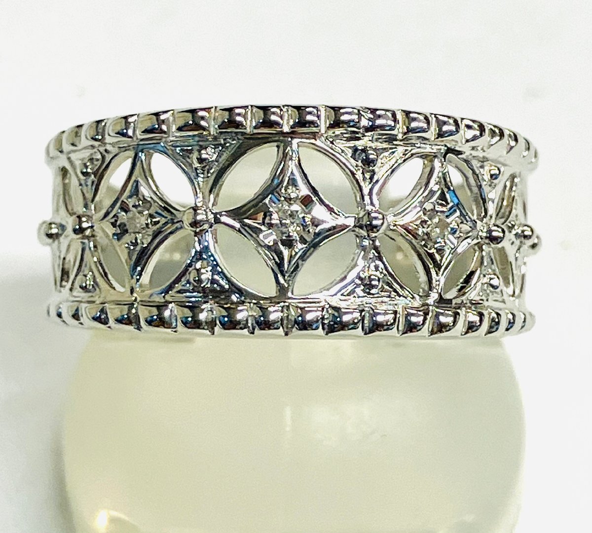 qoj.Z5L12　PT900　プラチナ　メレダイヤリング　D0.02　レーシーデザイン　12号_画像2