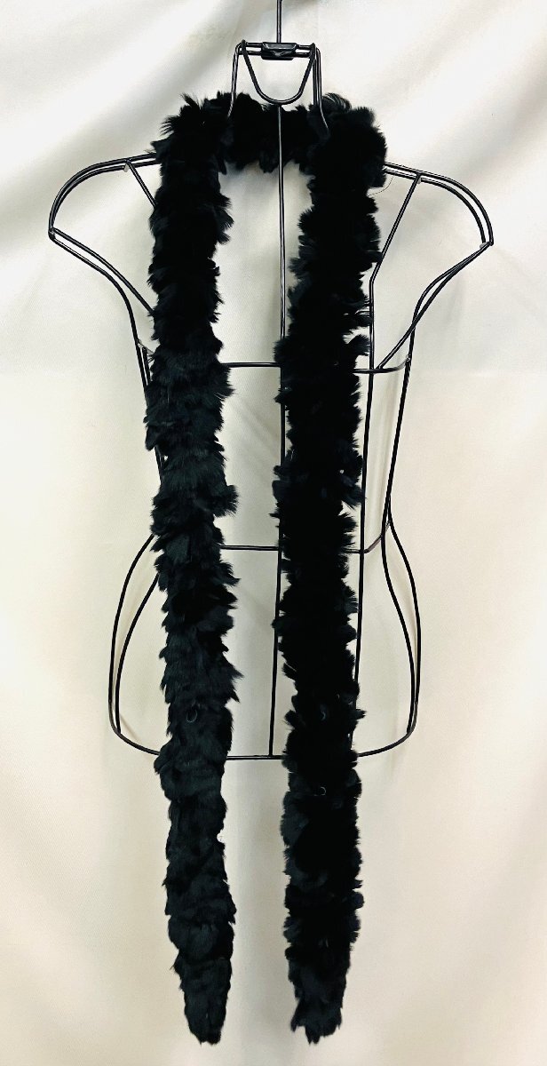 qof.ZO803　ラビット毛皮　ロング襟巻き　6ｃｍ×184ｃｍ　ブラック