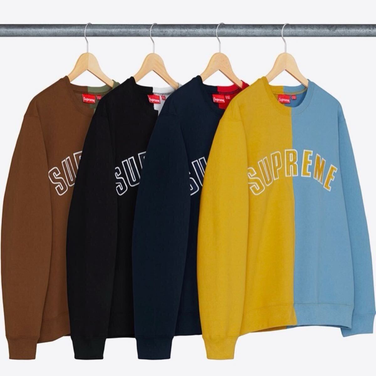18fw Supreme Split Crewneck Sweatshirt Brown size S タグ 18fw Supreme Split Crewneck Sweatshirt Brown size S タグ